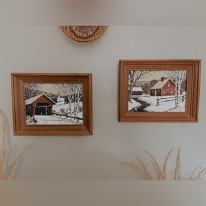 Vintage Framed Set of Winter Prints on Linen | Kay Dee Hand Prints